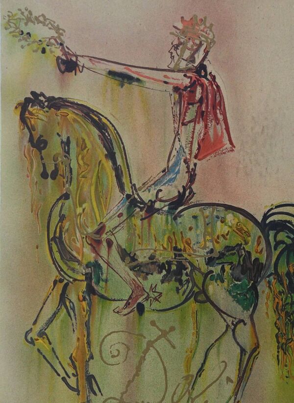 Salvador Dali : Les chevaux, le chevalier romain - lithographie signée
