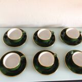 Suite of six green cups with saucers bistro /vintage style 60-70