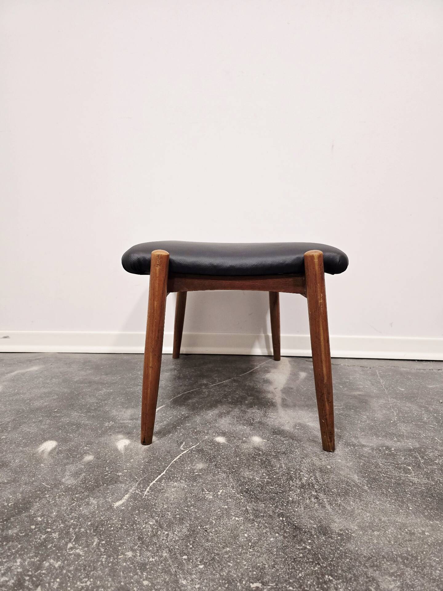 Danish - Style Stool with Faux Leather – 1970s