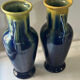 Pair of amphora vases Saint-Clément, glazed ceramic in blue and green.