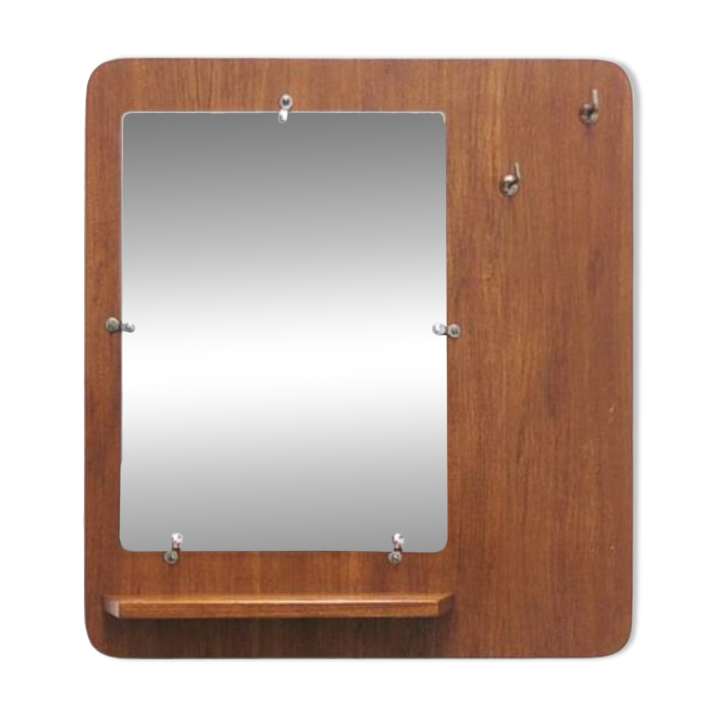 vintage teak wall mirror with hooks