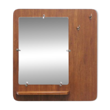 vintage teak wall mirror with hooks