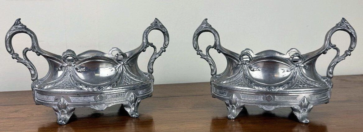 Pair of Louis XV rocaille style silver metal table planters