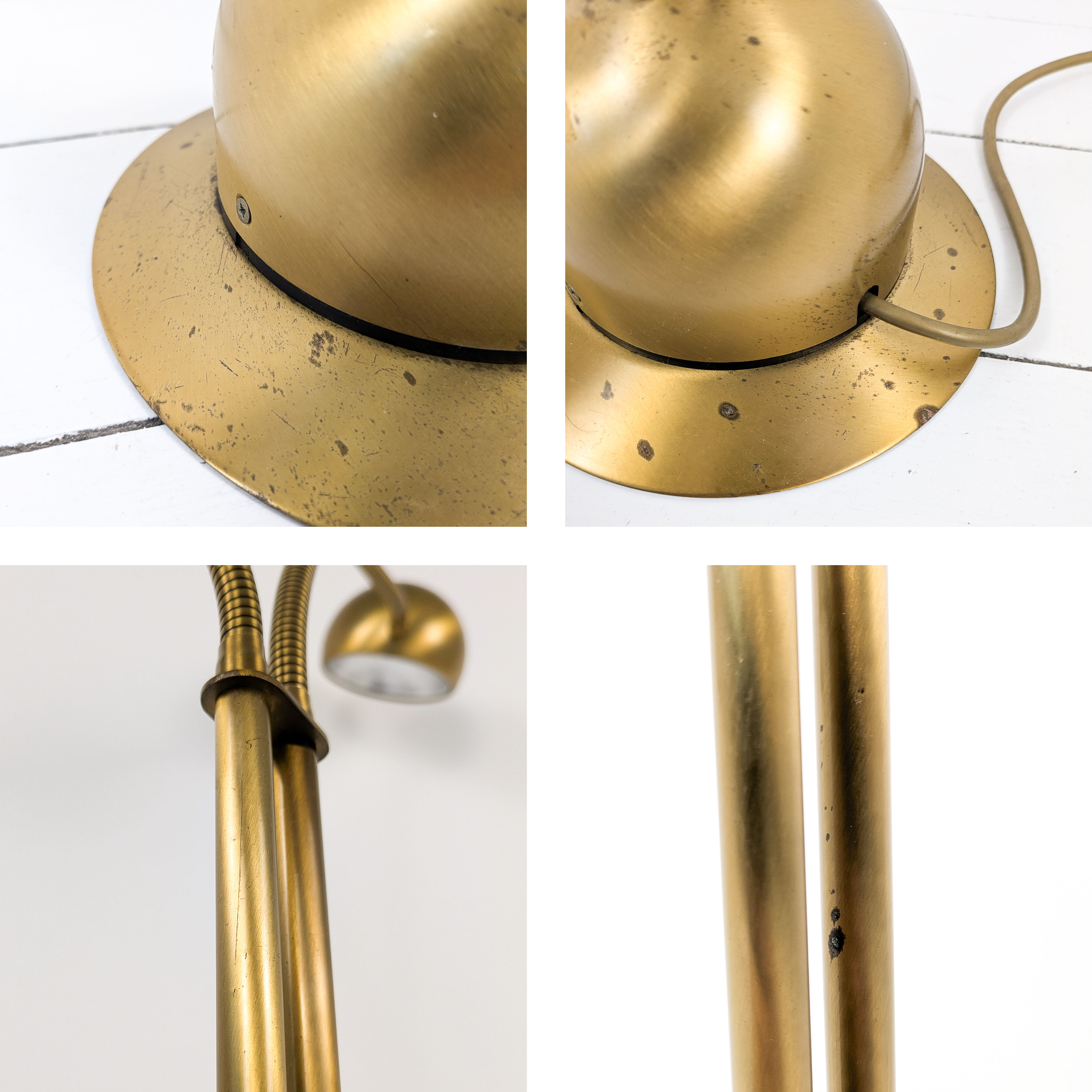 Lampadaire vintage Fischer à 2 têtes, laiton mat orientable