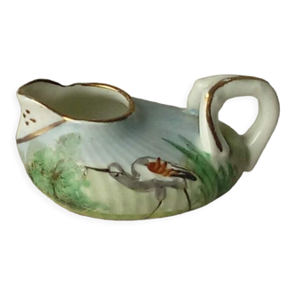 Pot a lait cremier miniature en porcelaine de paris decor heron