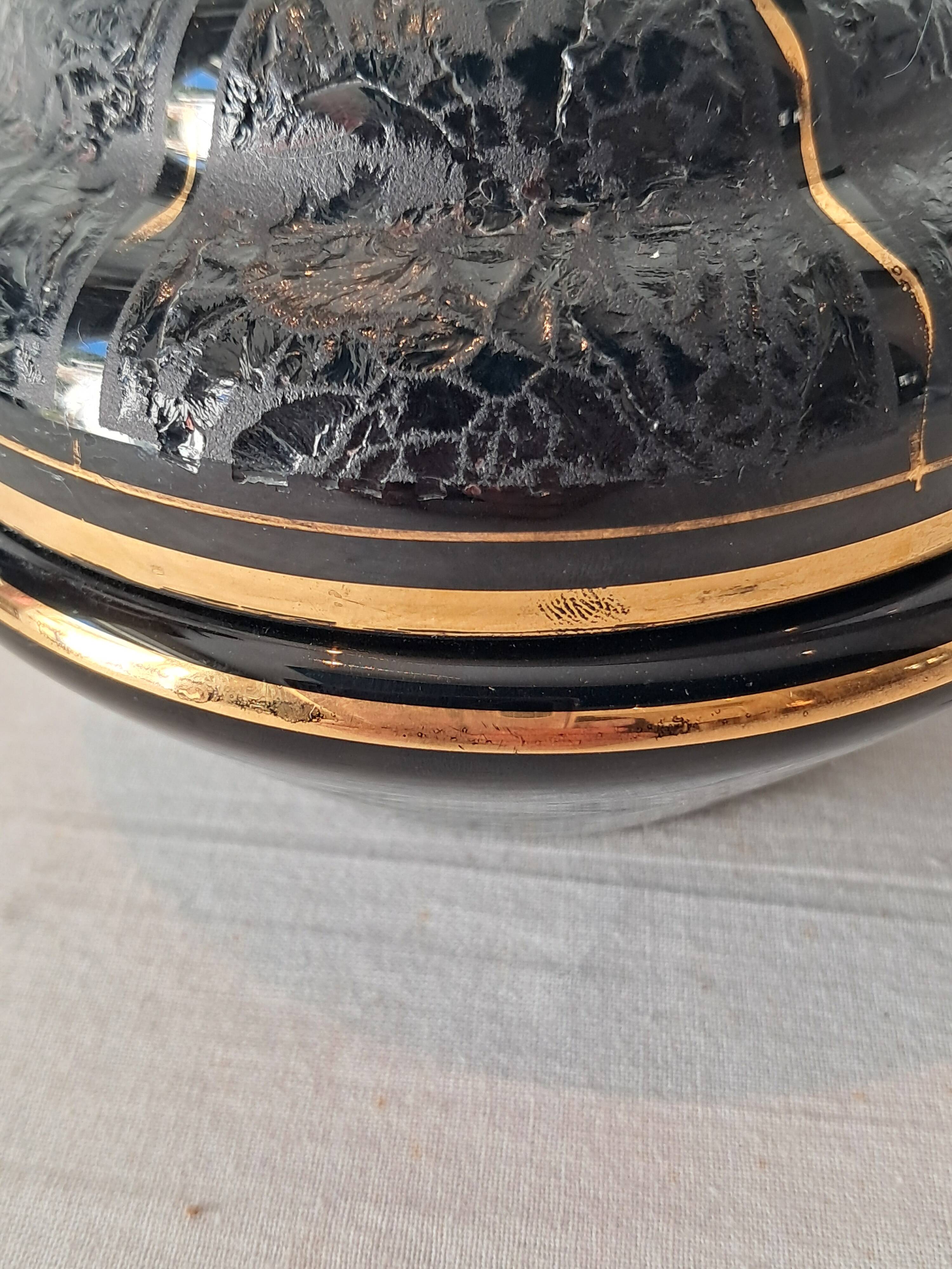 Art Deco Bonbonnière in Black Boom Hyalite Glass from the De Rupel Glassworks