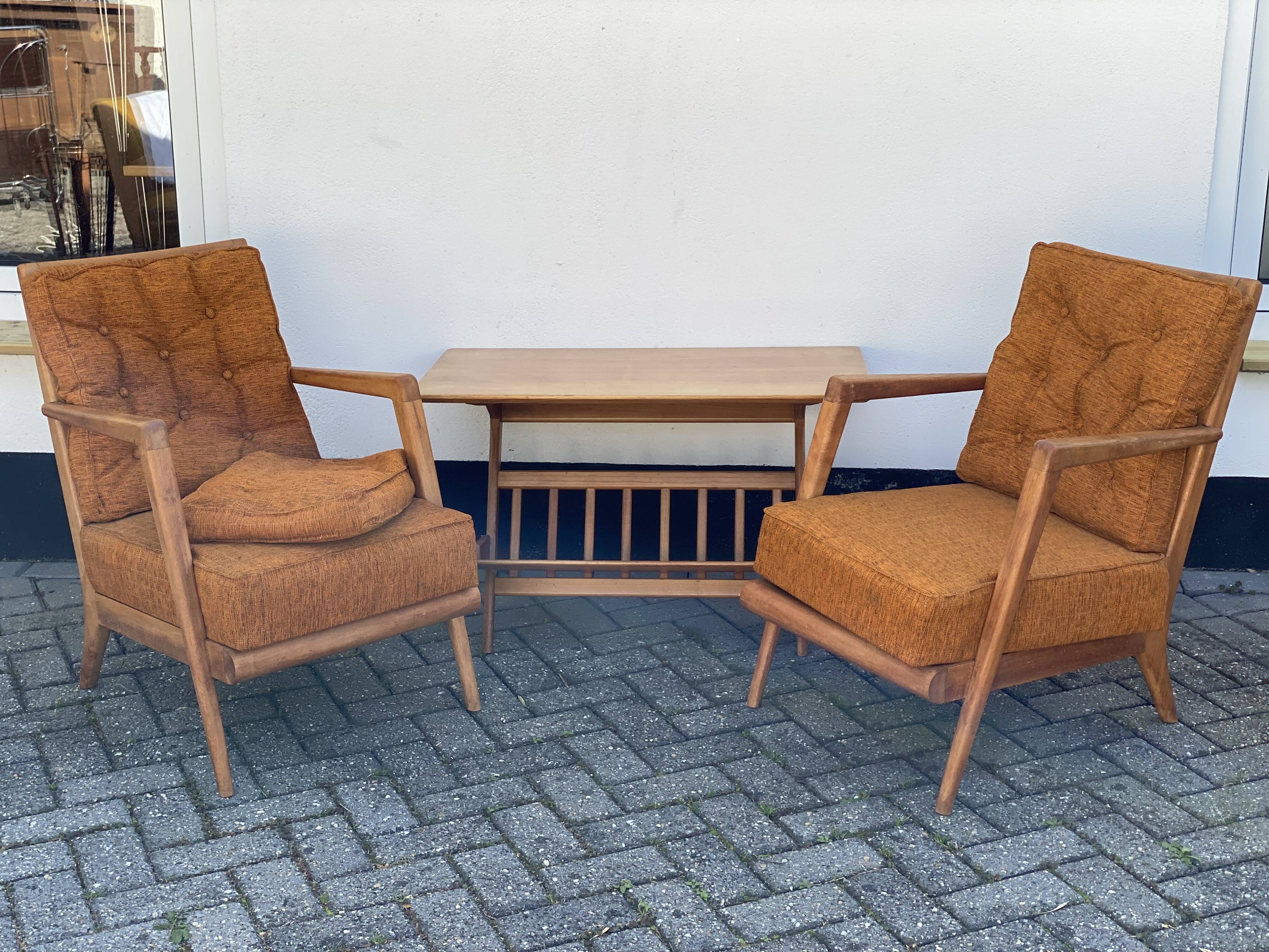 Trio of Knoll Lounge Chairs with Magazine Table.