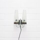 chrome vintage wall lamp glass & wood
