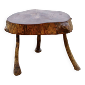 Table d'appoint brutaliste vintage en bois massif 1960