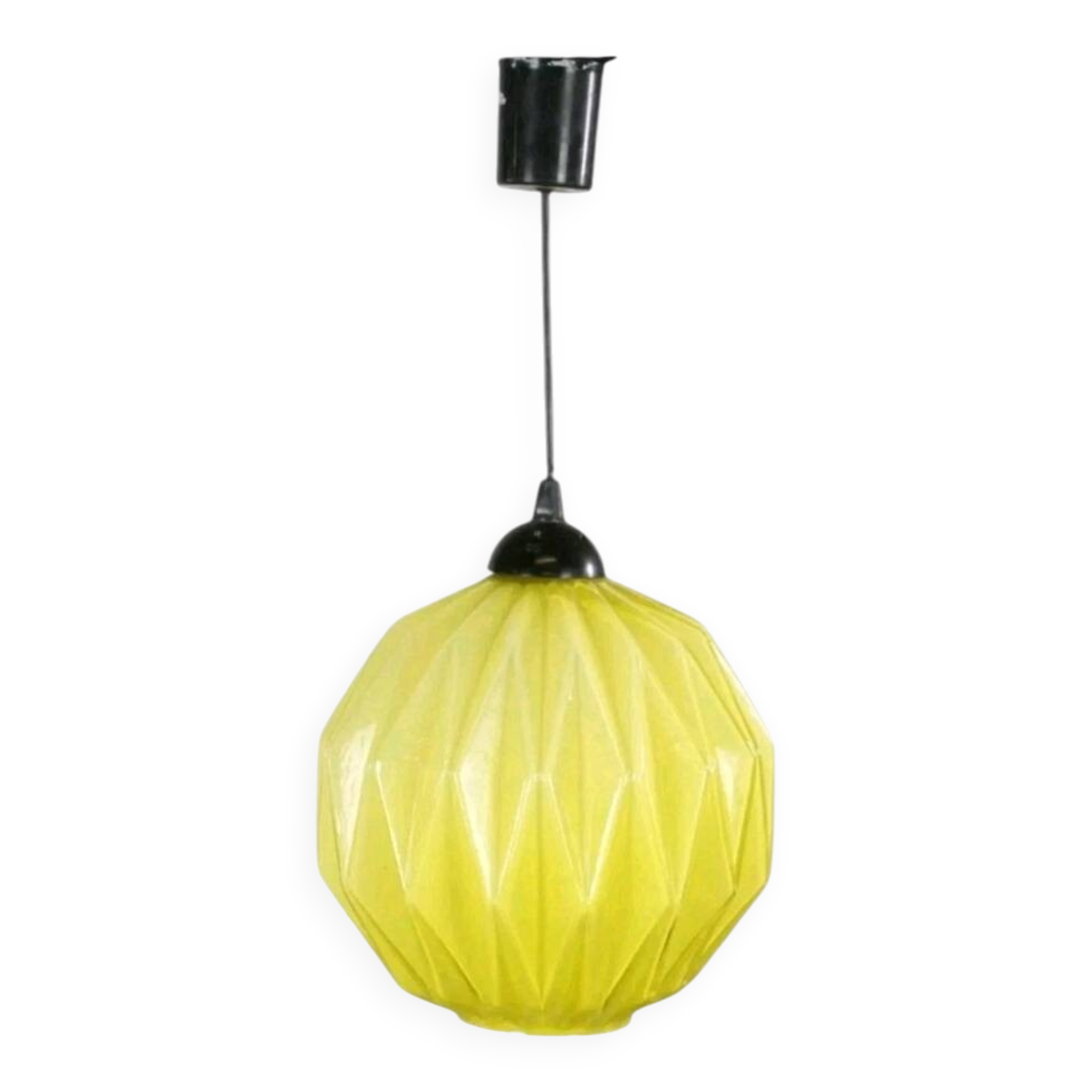 Suspension verre opalin jaune des années 60/70