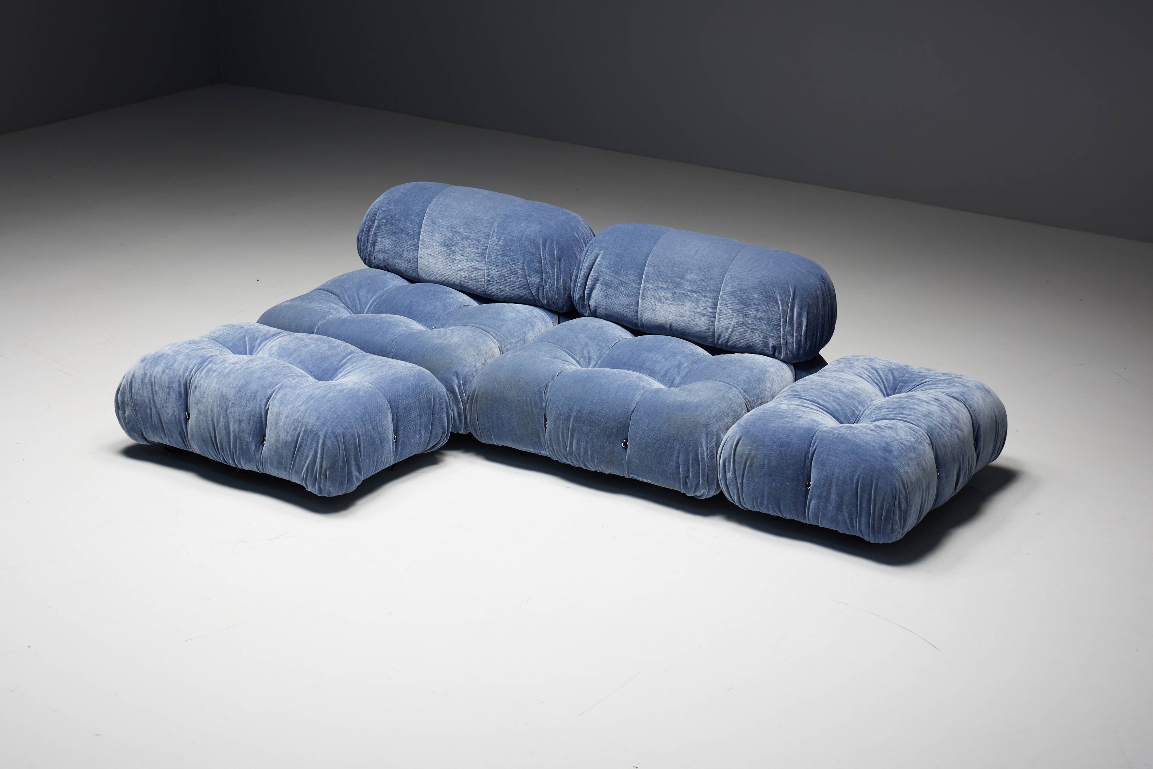 Blue Velvet Camaleonda Sofa by Mario Bellini for B&B Italia, Italy, 1970s
