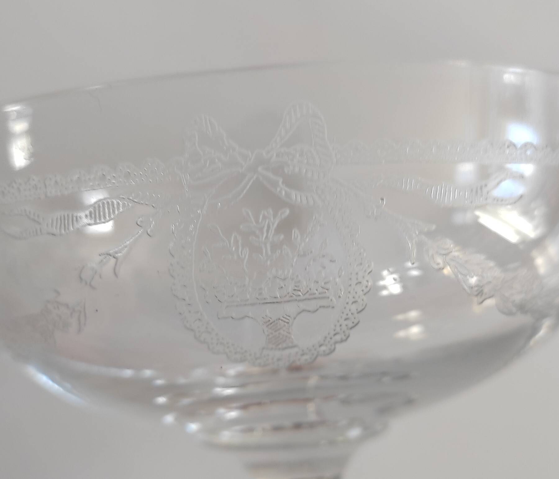 Crystal champagne coupes from Saint Louis.