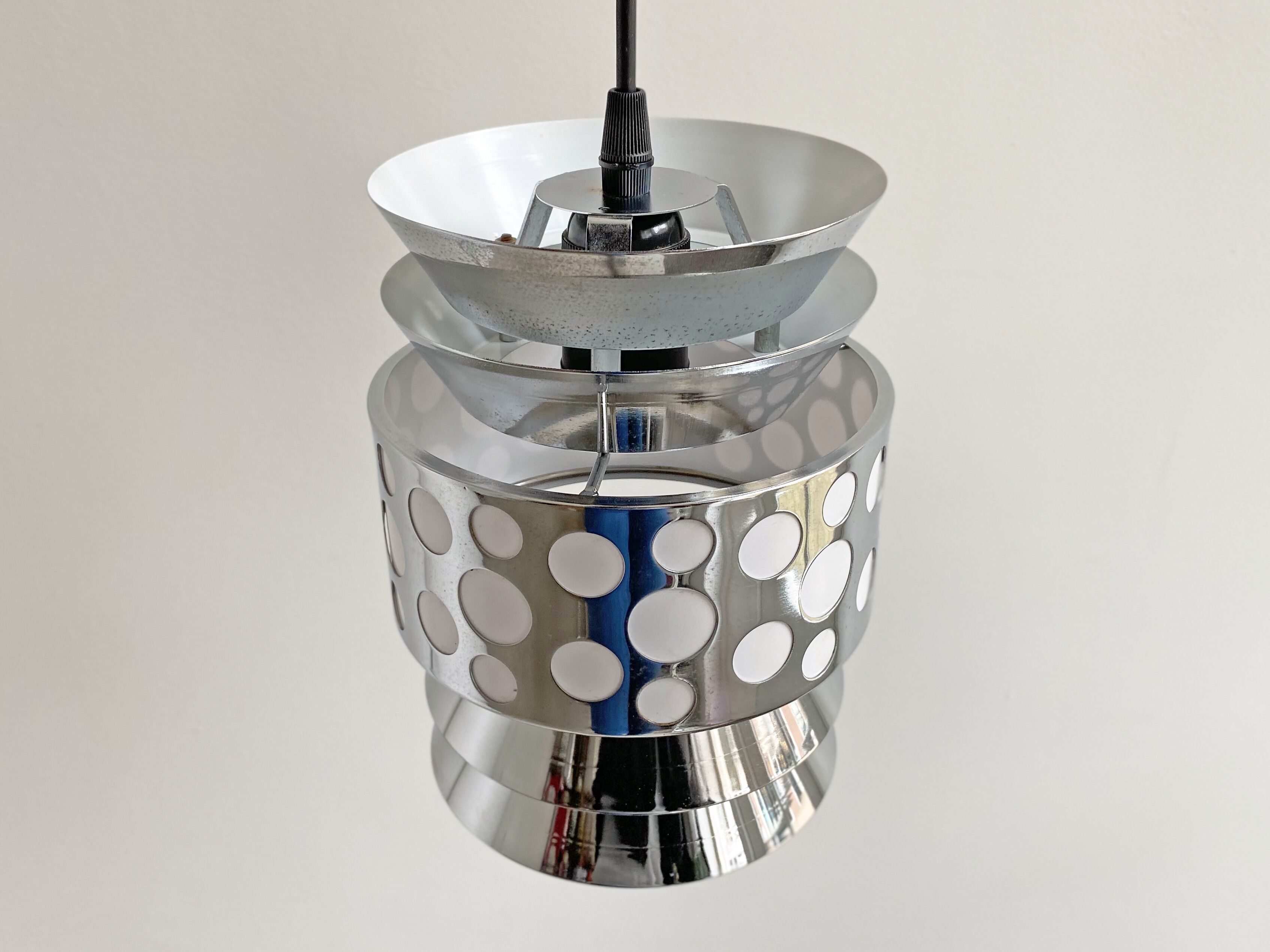 1970s chrome space age hanging lamp by massive, pendant light