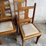 Set of 6 Amsterdamse School Art Deco Dining Chairs, Warm Oak Wood with Beige Upholstery