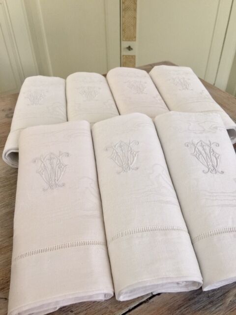7 damask and monogrammed napkins