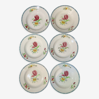 Assiettes creuses Terre de Fer motif floral St Amand