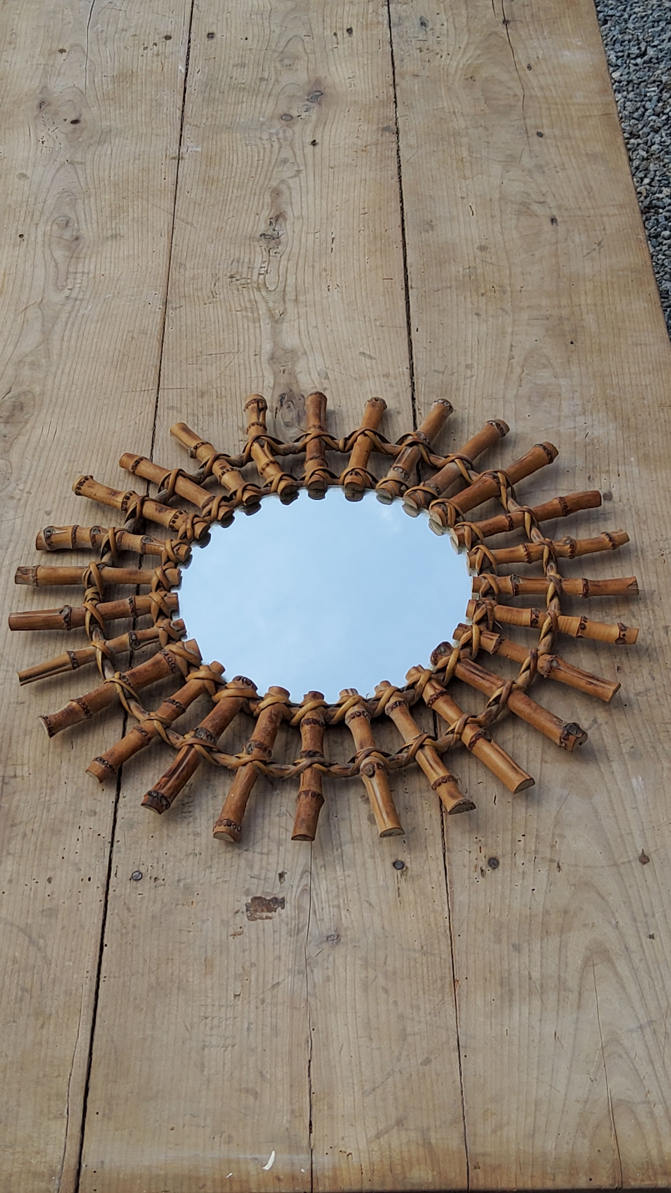 Bamboo sun mirror and rattan of 70 years