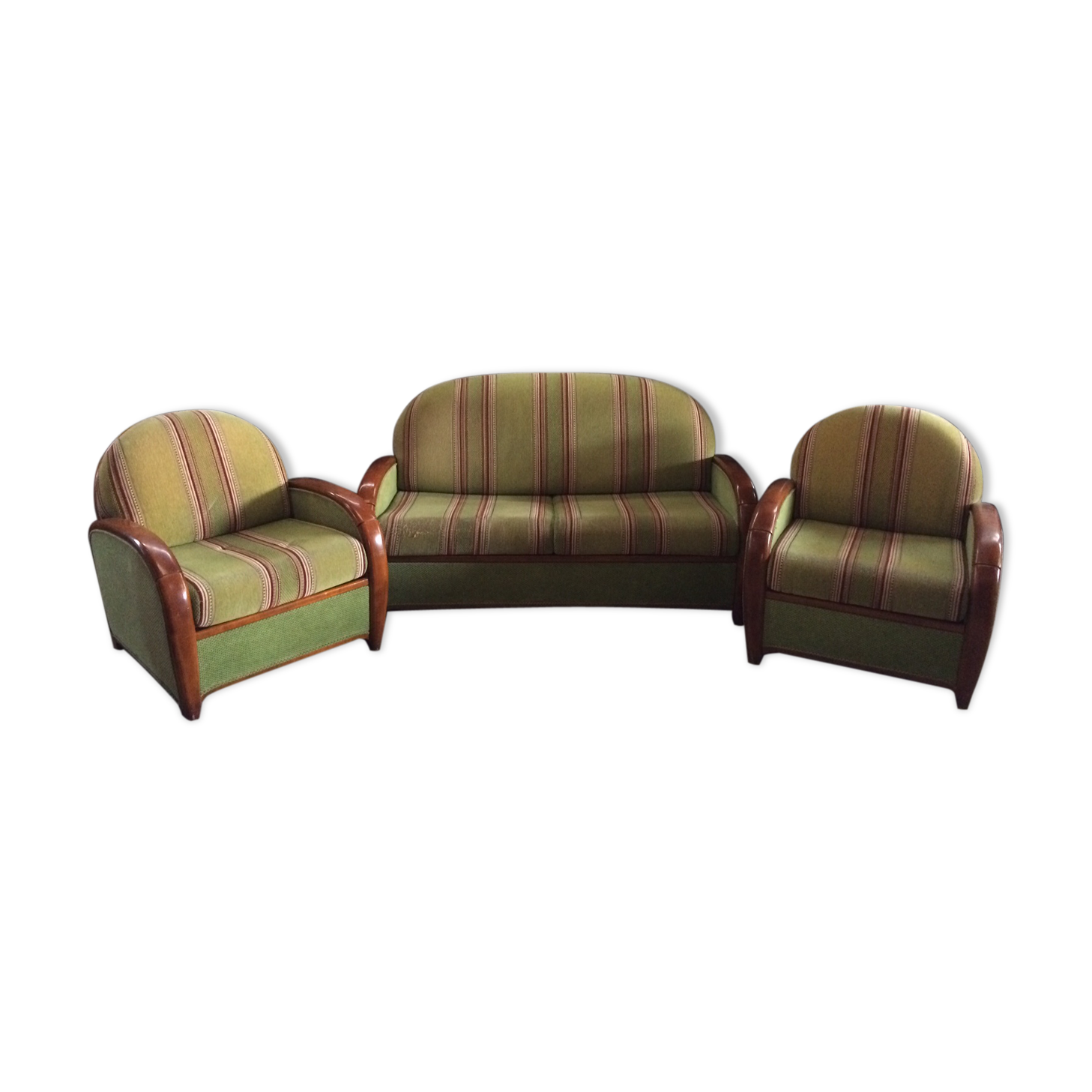 Lot De 2 Fauteuils De Salon Gris, Tissu Et Bois Massif, Design Moderne, Très Bon état