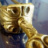 Servant, accessories fireplace, marked chiseled bronze and brass, 5 pieces