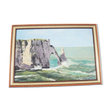Oil on Wood Framed and Signed Henri Merlet : Falaise d'Etretat