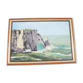 Oil on Wood Framed and Signed Henri Merlet : Falaise d'Etretat