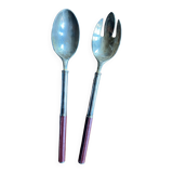 Pair of cutlery leather and metal salad