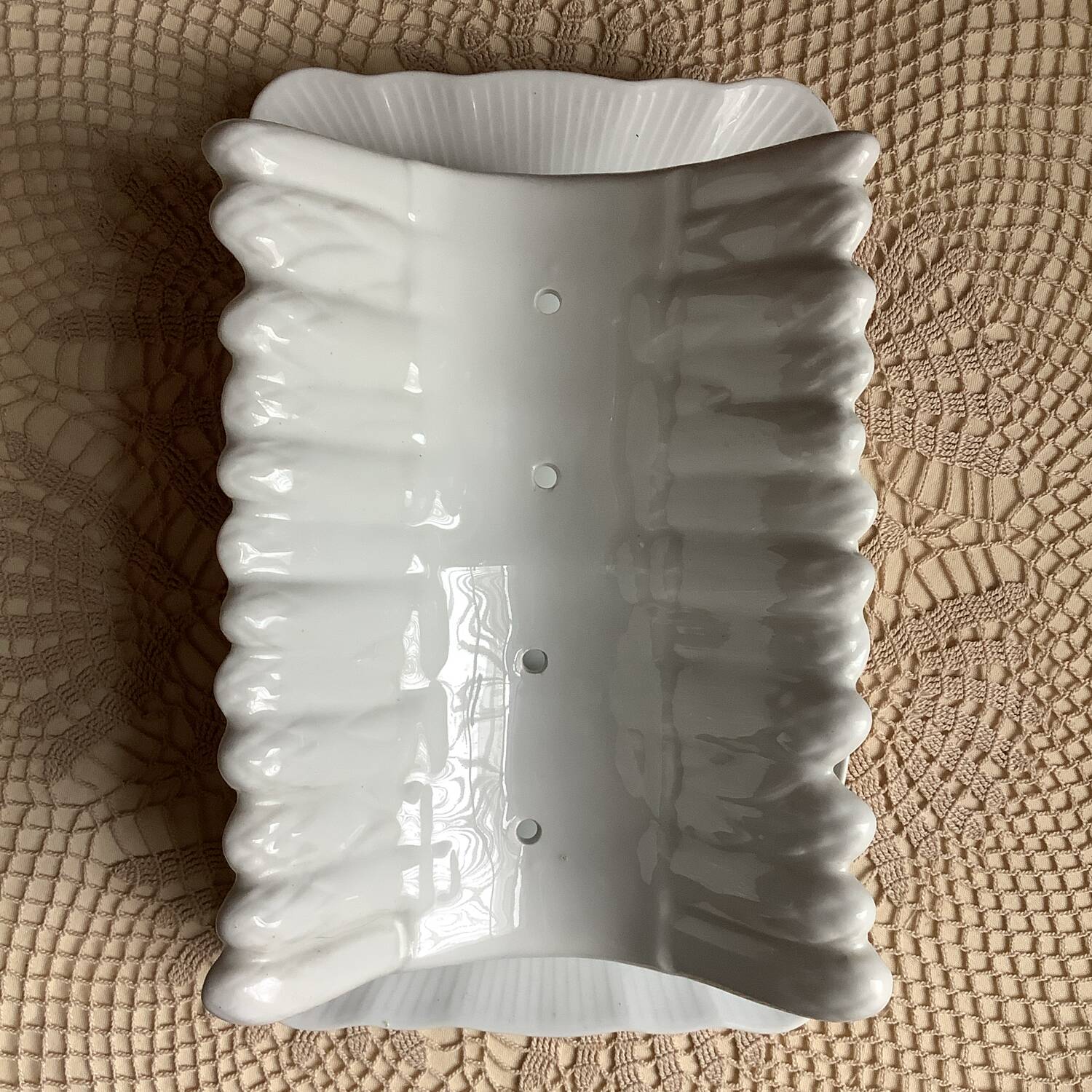 Porcelain and slip asparagus dish – antique double drainer