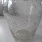 Bubble glass carafe bottle signed Biot in lime green colour.