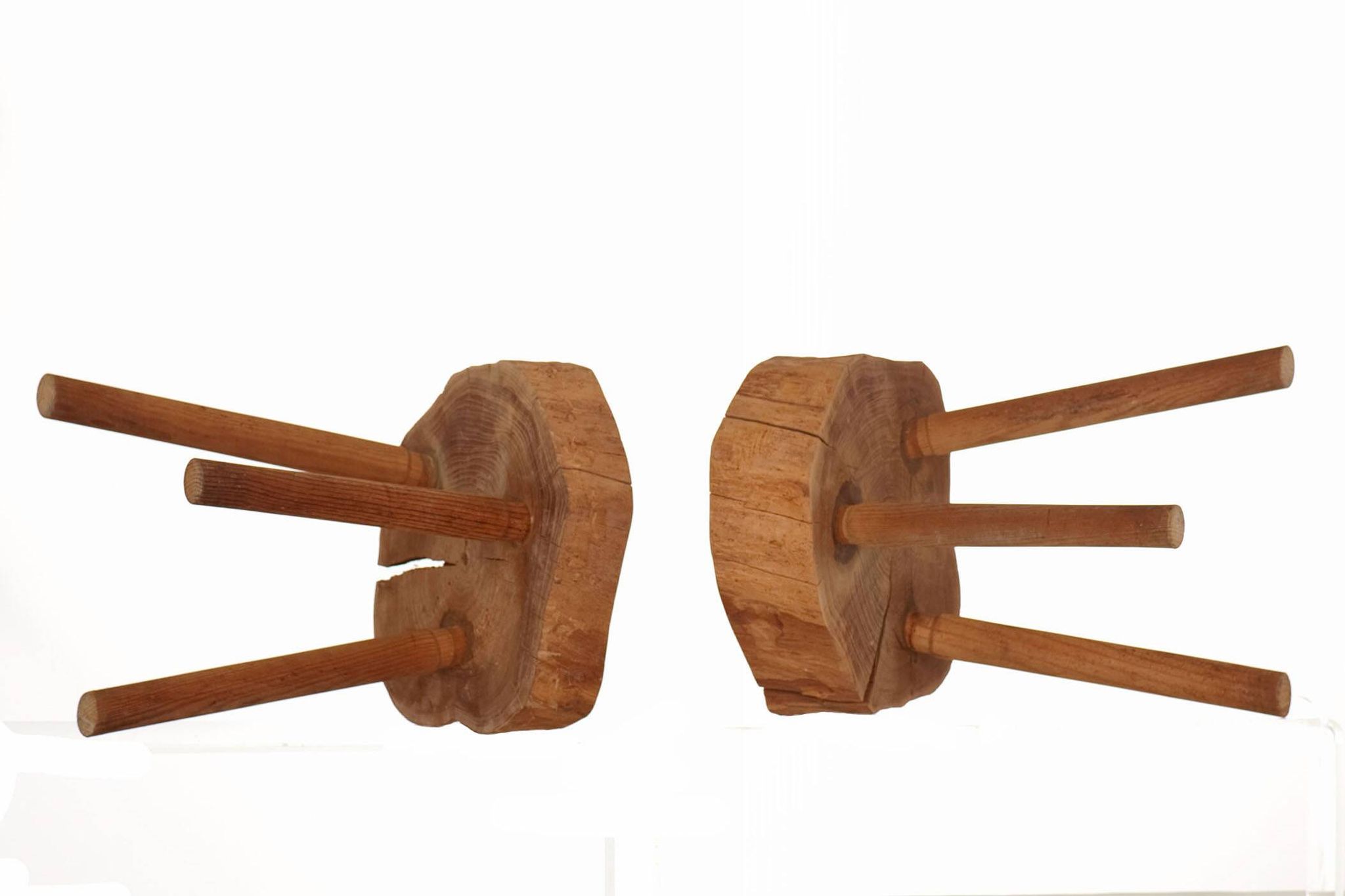 6 Raw Log Stools or Bedside Tables France circa 1970