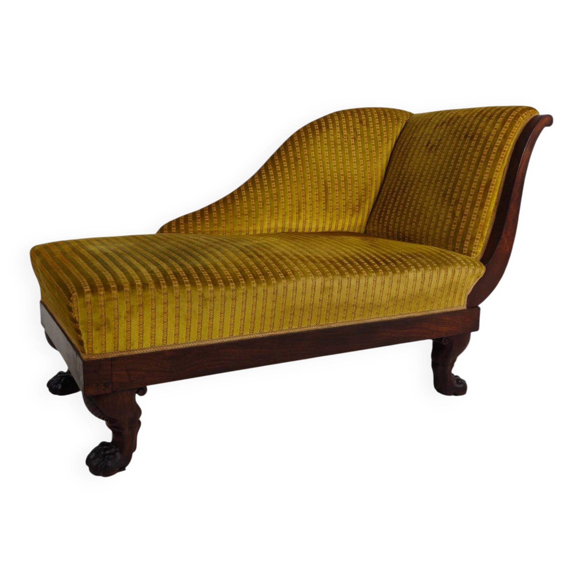 Superbe chaise longue Empire en acajou – vers 1800–1830 – pieds en pattes de lion sculptés