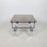 Chrome metal and smoked glass coffee table 70