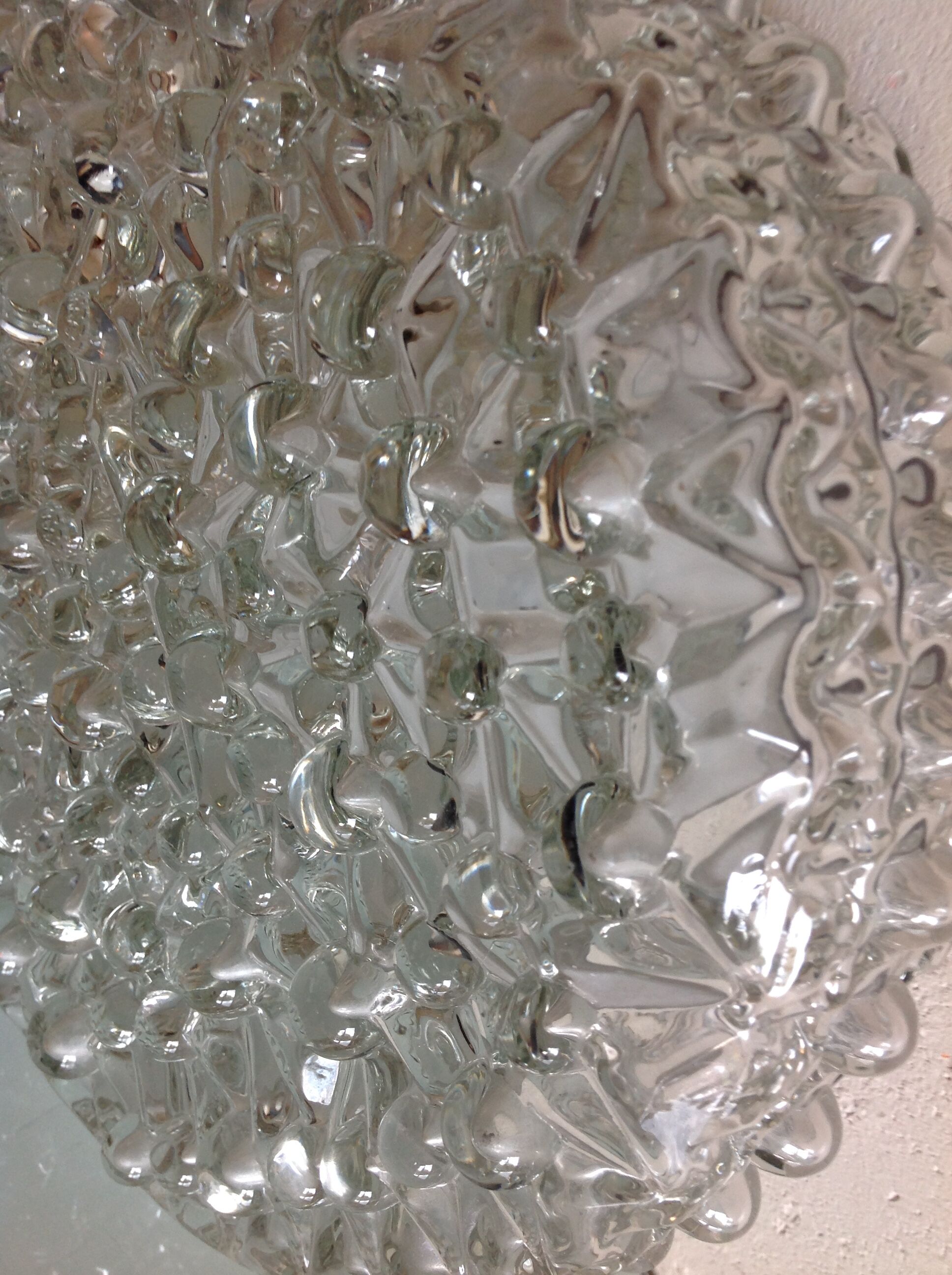 Round ceiling lamp in bubbled glass / vintage 60s-70s