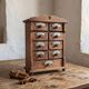 Cabinet à épices en bois rustique espagnol avec étiquettes en céramique, années 1930