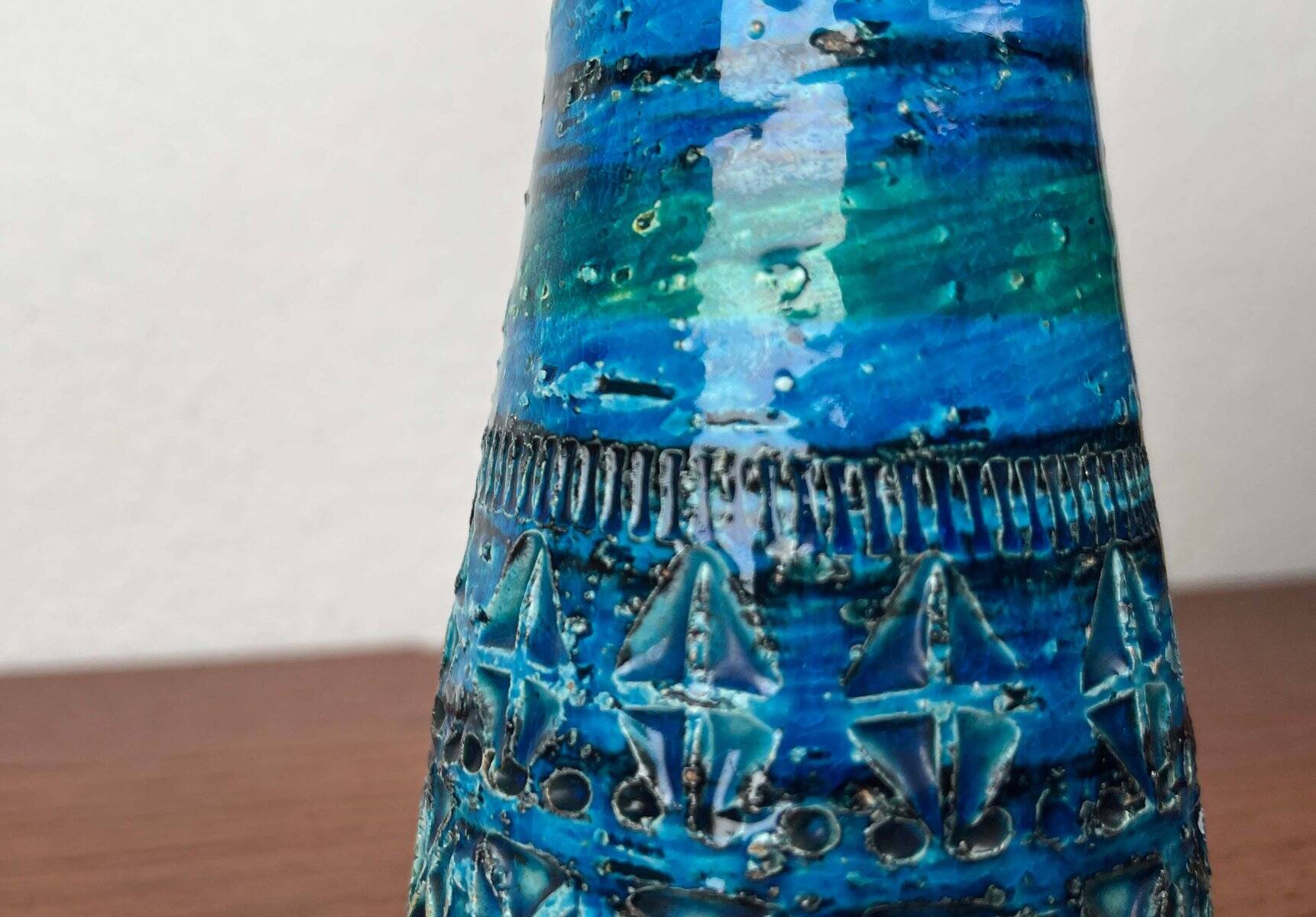 Bougeoir en céramique bleu Rimini moderne du milieu du siècle par Aldo Londi pour Bitossi, Italie, années 1960