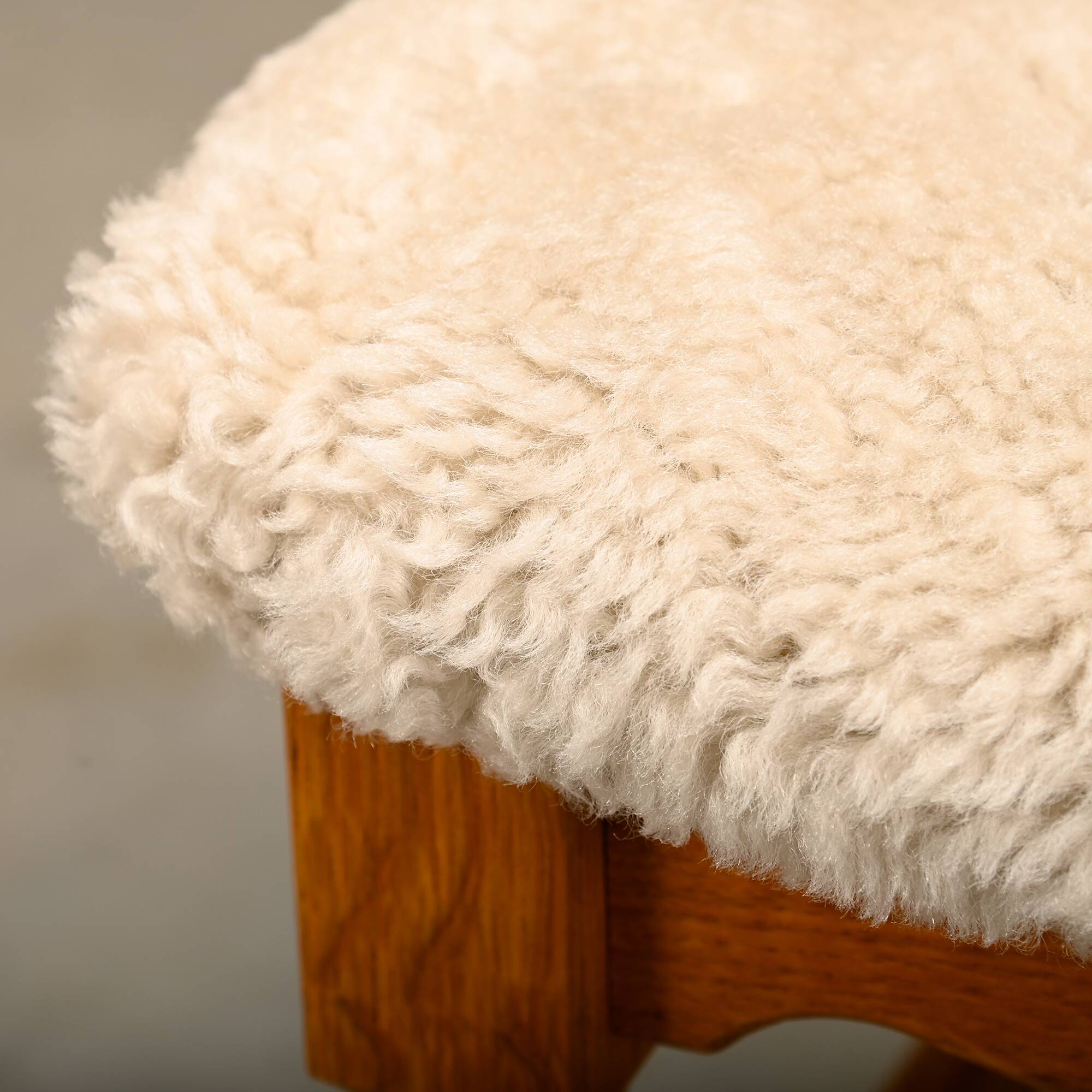 Henning Kjærnulf brutalist dining chairs set in Oak and Sheepskin, Denmark