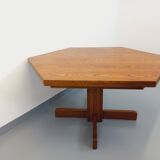 Vintage 80s hexagonal dining table in oak wood