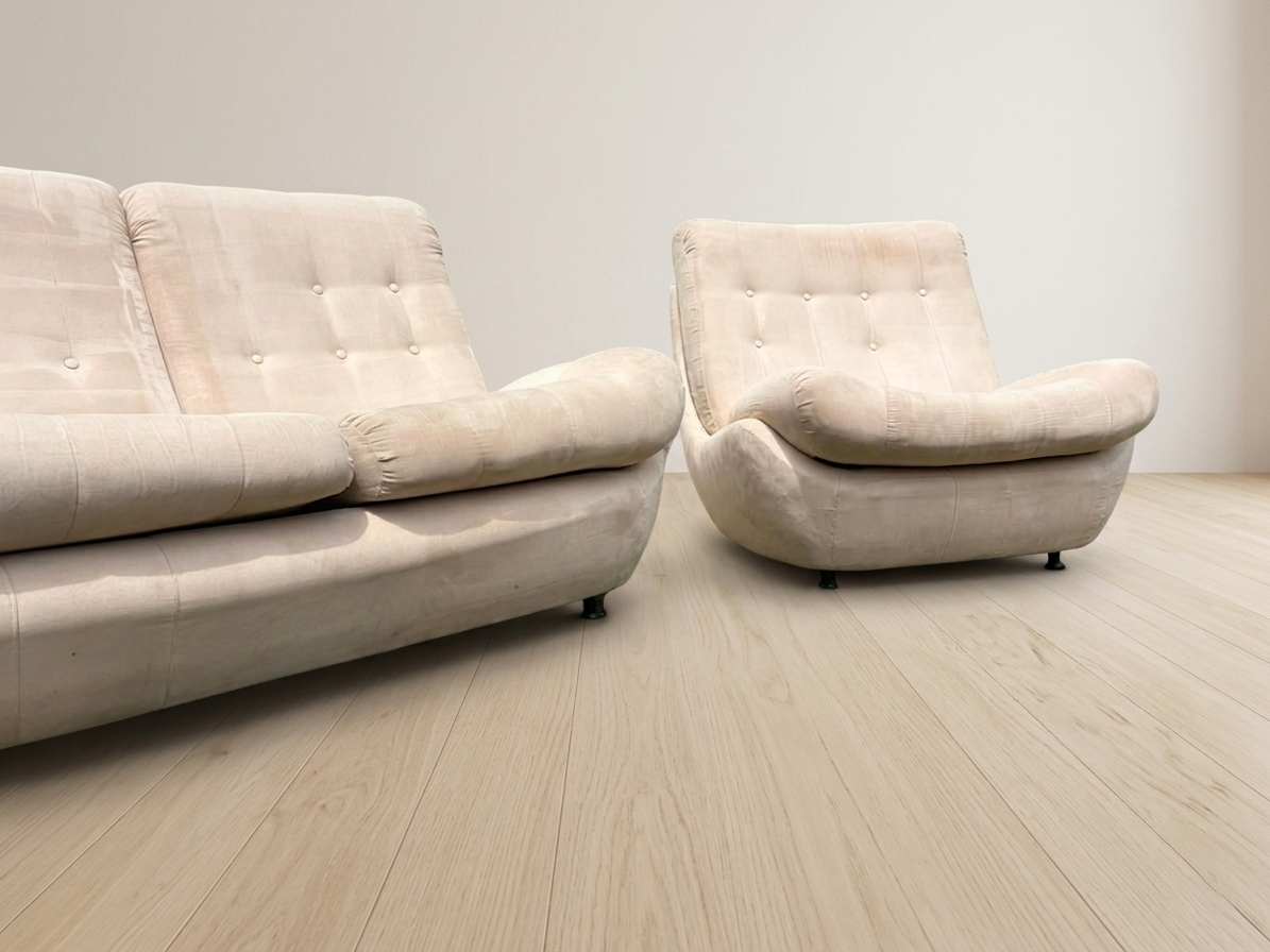 Atlantis seating set space age upholstered sofa & lounge chair by Jitona, 1970s Czechoslovakia