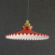 Suspension en verre ancien peint rouge  et blanc. douille et cable neuf