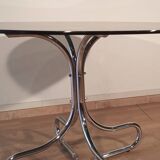 Table basse italienne du milieu du siècle en chrome et acier avec plateau rond en verre fumé, années 1960