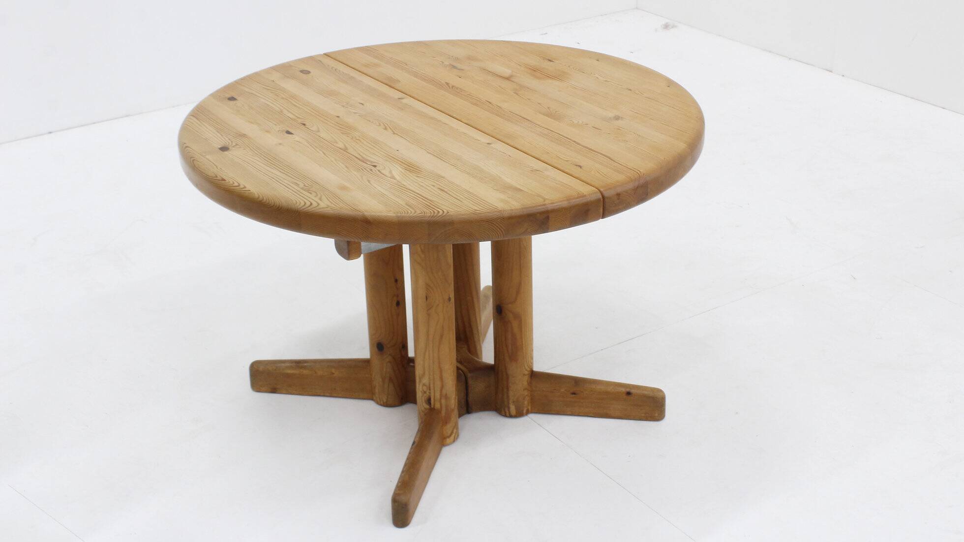 Set vintage dining table and dining chairs pine wood papercord