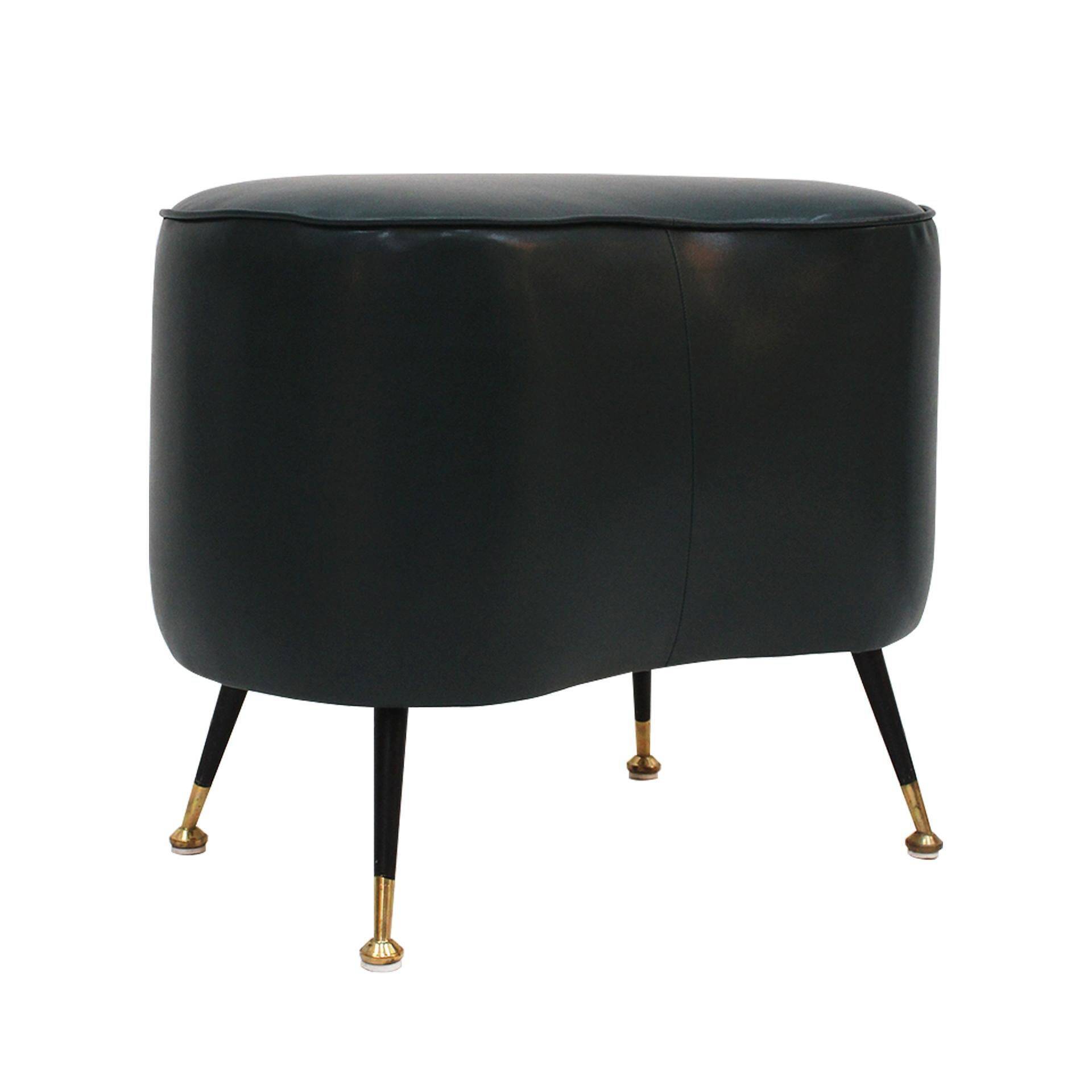 Pair of Italian Footstools in Solid Wood and Green Faux Leather, Italy, 1960s