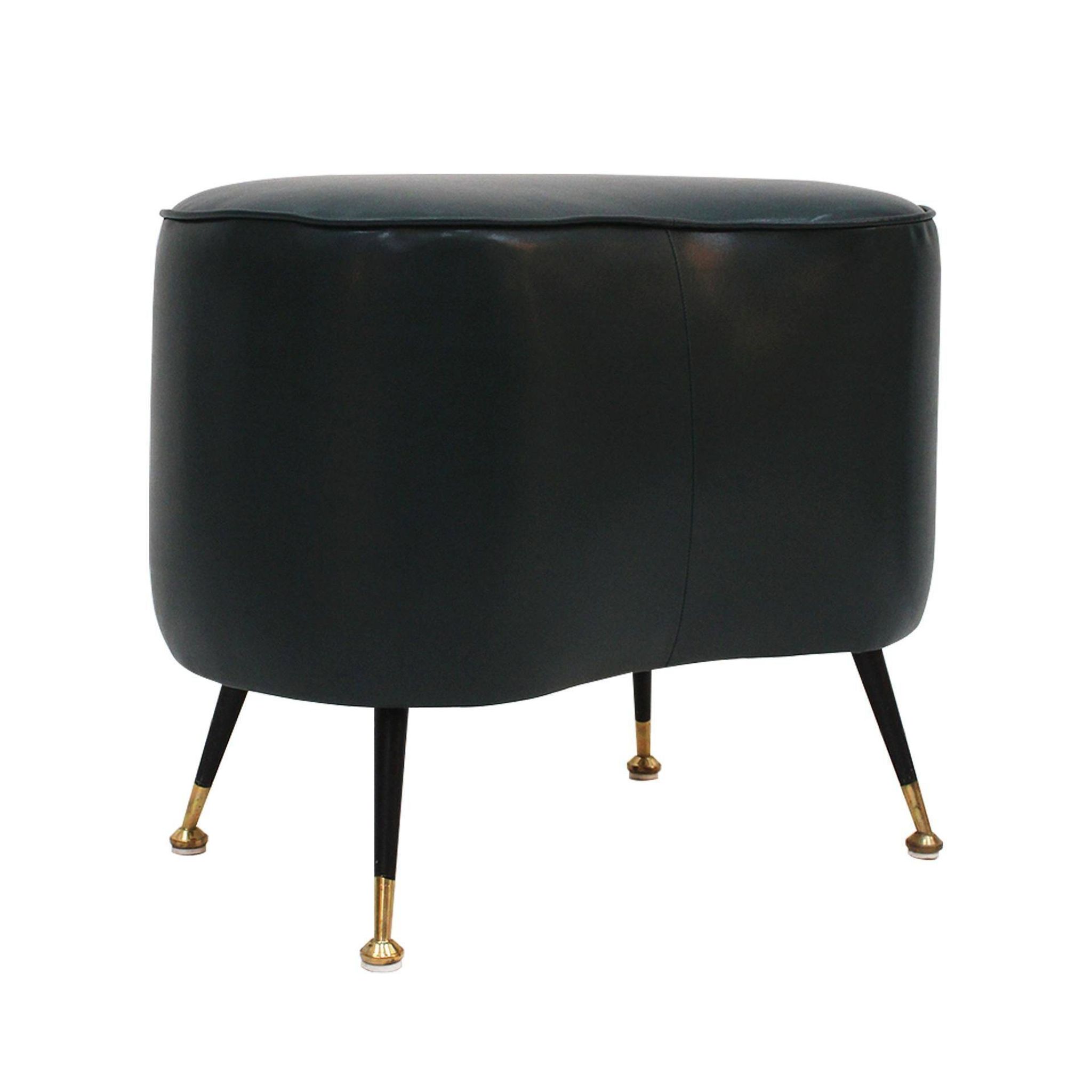 Pair of Italian Footstools in Solid Wood and Green Faux Leather, Italy, 1960s