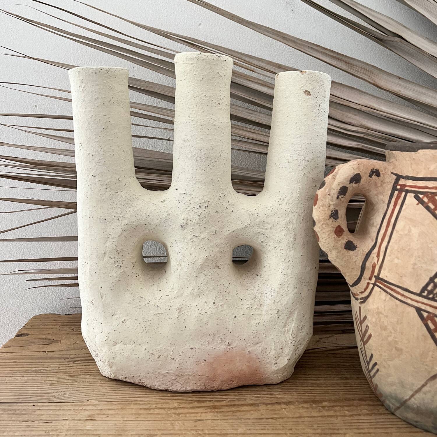 White terracotta candle holder