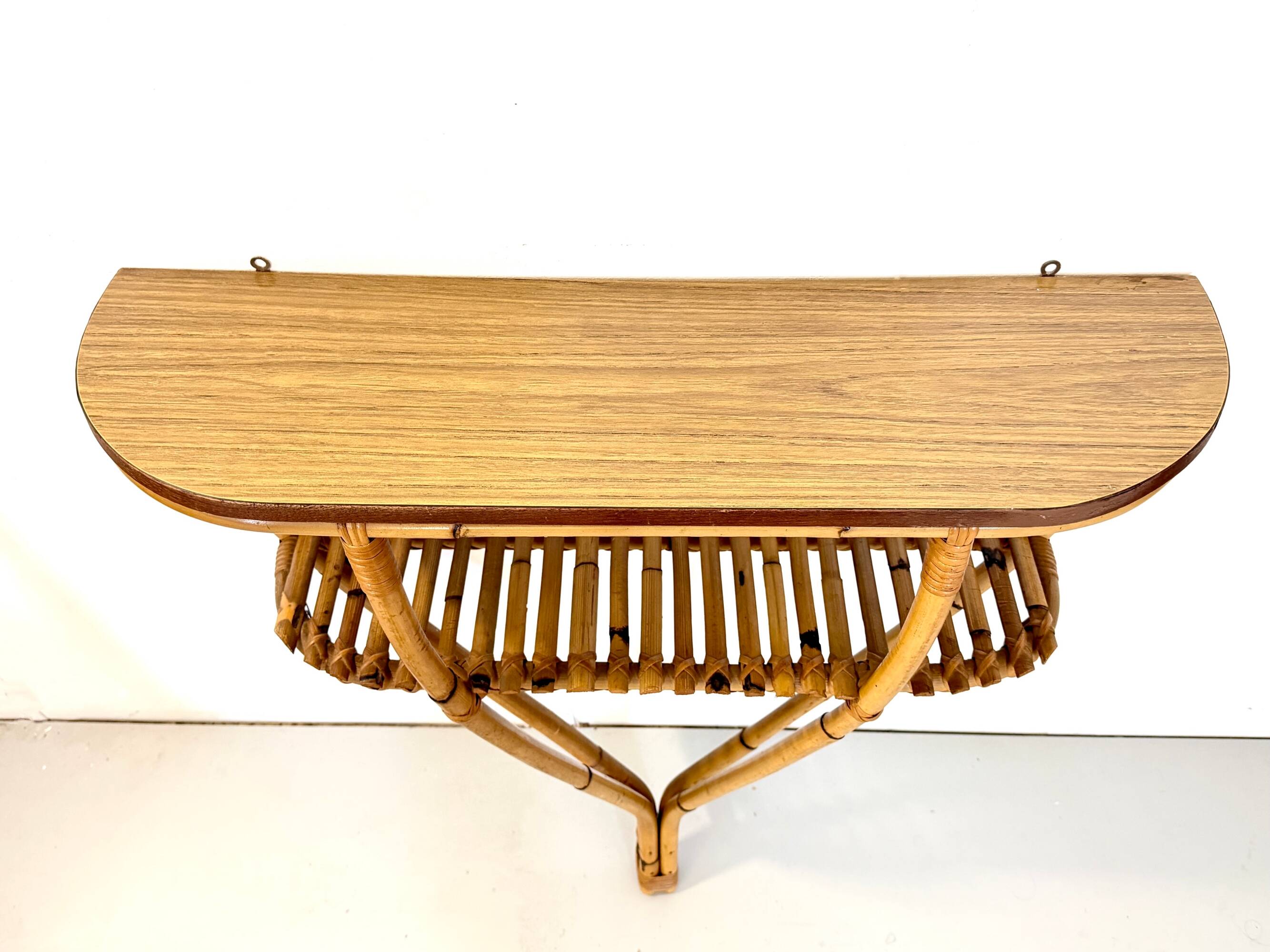 Bamboo and Formica Demilune Console Table with a Lower Shelf, Italy