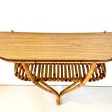 Bamboo and Formica Demilune Console Table with a Lower Shelf, Italy