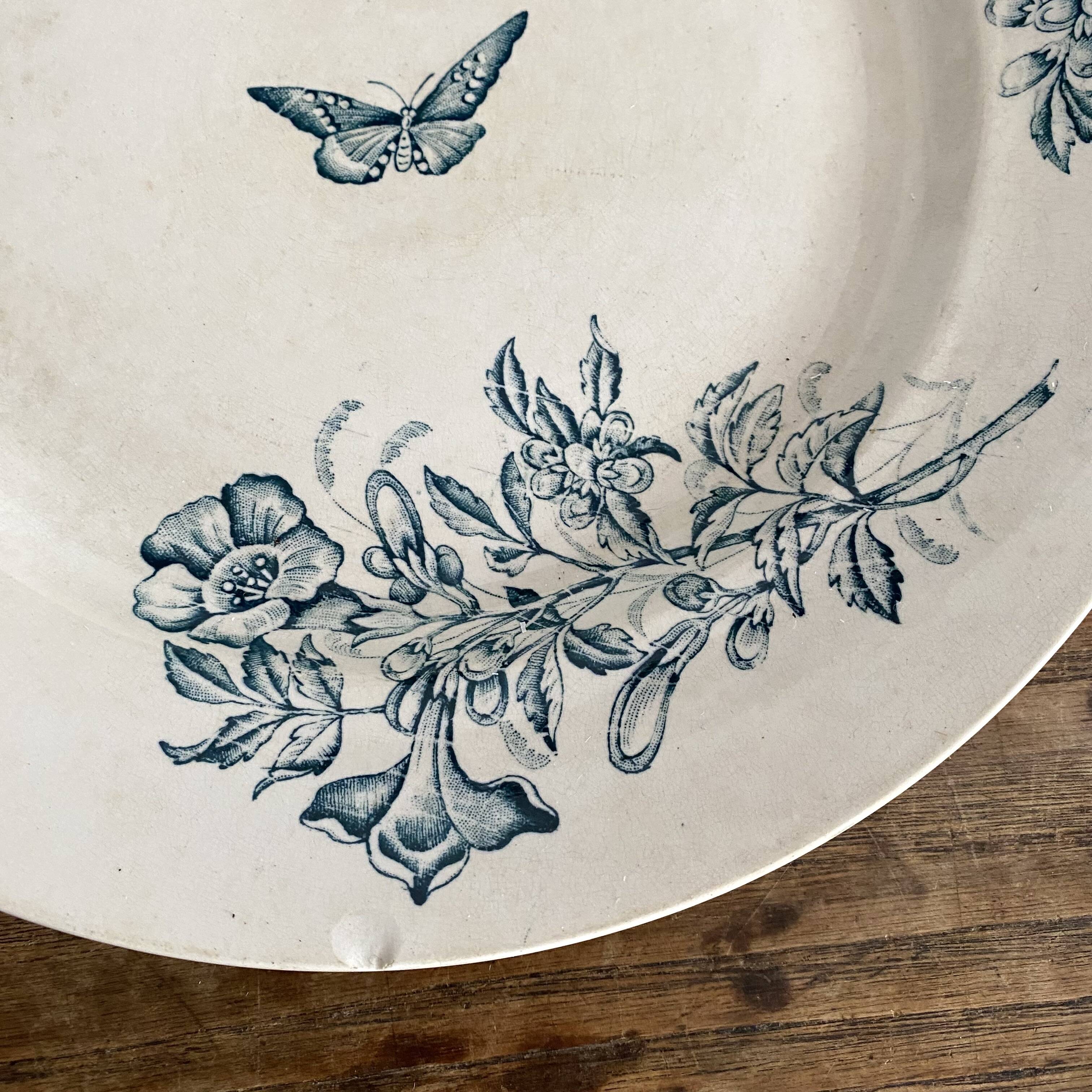 Round ironstone dish Badonviller "Jasmin" butterfly