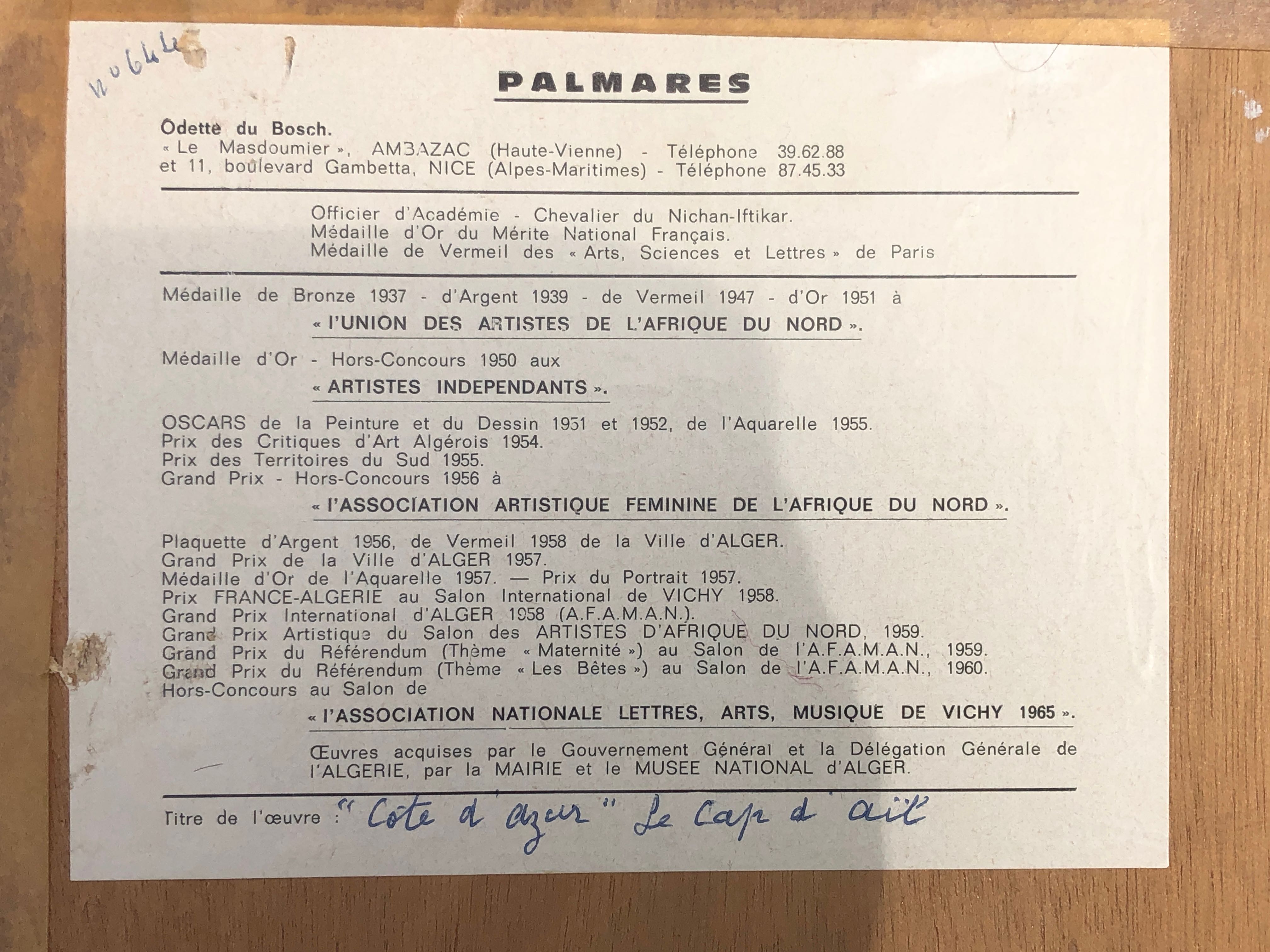 Côte d'Azur by Odette de Bosch , 2 paintings.