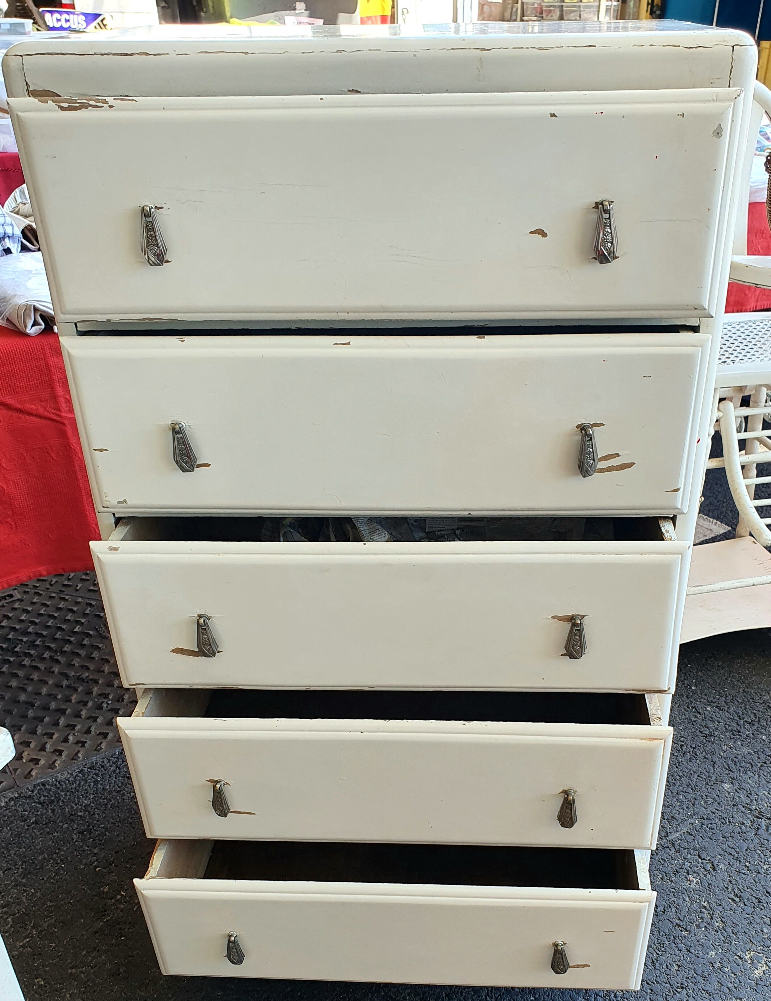 Vintage furniture with 5 drawers painted white