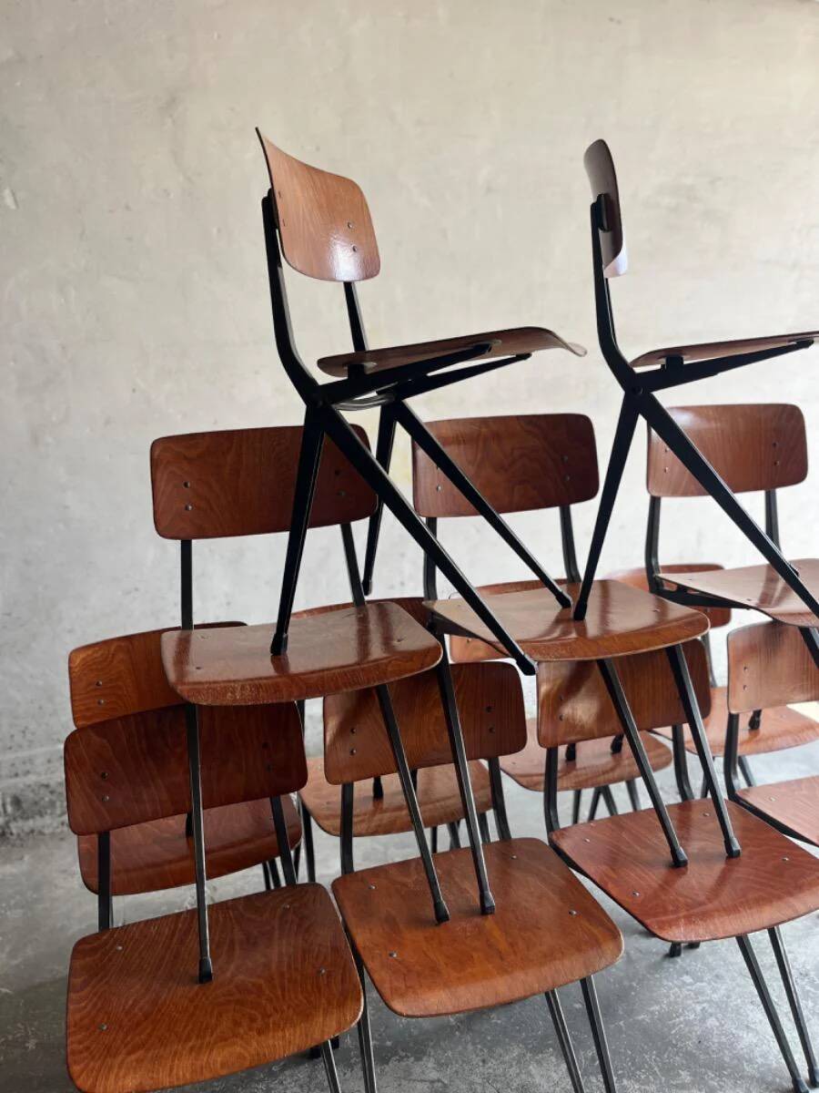 Set of 4 Eromes Marko Holland 1960s Chairs — Dark Wood Veneer Seats, Black Metal Frames