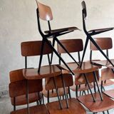 Set of 4 Eromes Marko Holland 1960s Chairs — Dark Wood Veneer Seats, Black Metal Frames